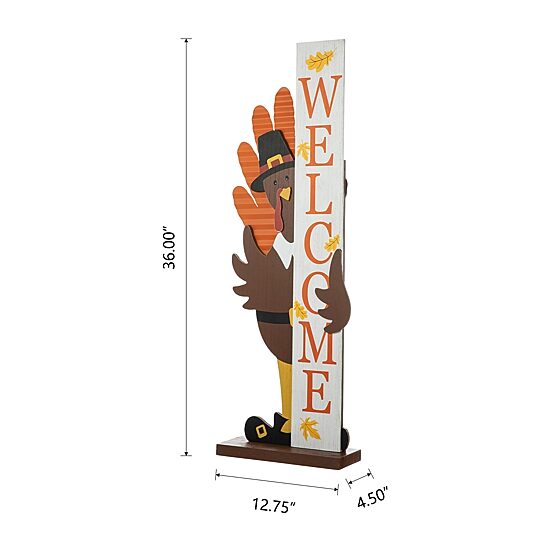 Glitzhome Harvest Wooden Turkey Welcome Porch Sign