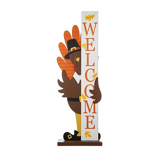 Glitzhome Harvest Wooden Turkey Welcome Porch Sign