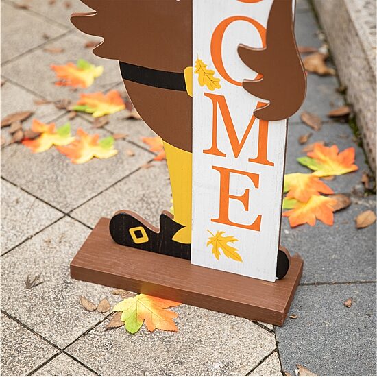 Glitzhome Harvest Wooden Turkey Welcome Porch Sign