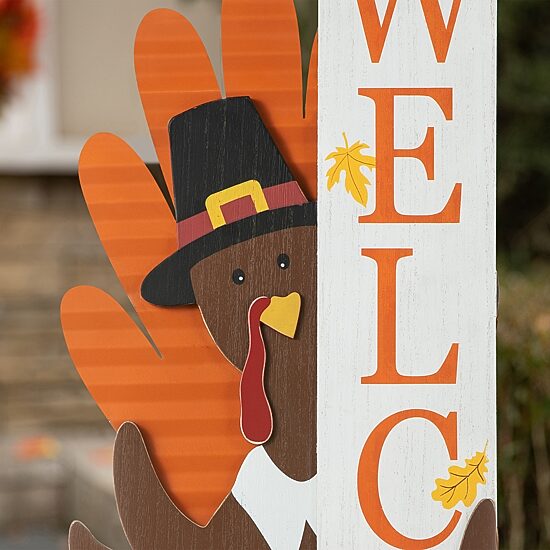 Glitzhome Harvest Wooden Turkey Welcome Porch Sign