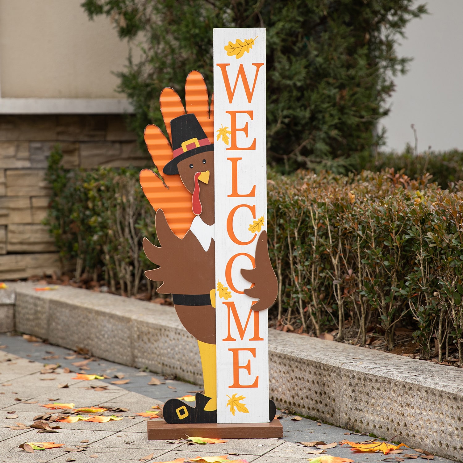 Glitzhome Harvest Wooden Turkey Welcome Thanksgiving Porch Sign