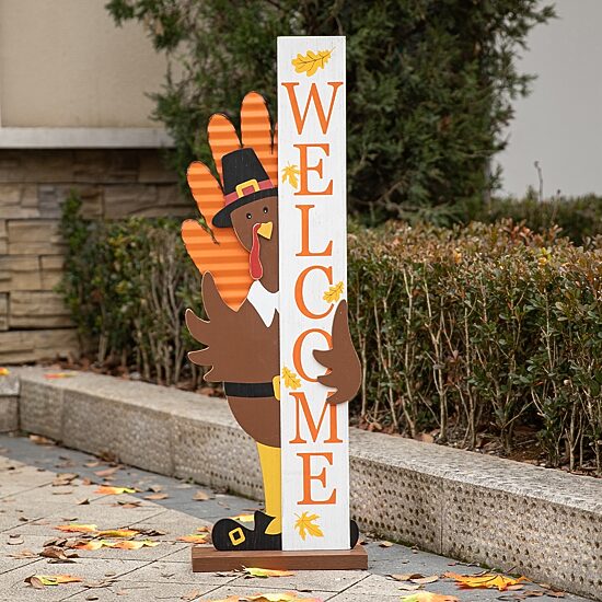 Glitzhome Harvest Wooden Turkey Welcome Porch Sign