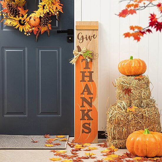 Glitzhome Harvest Wooden Pumpkin Porch Sign
