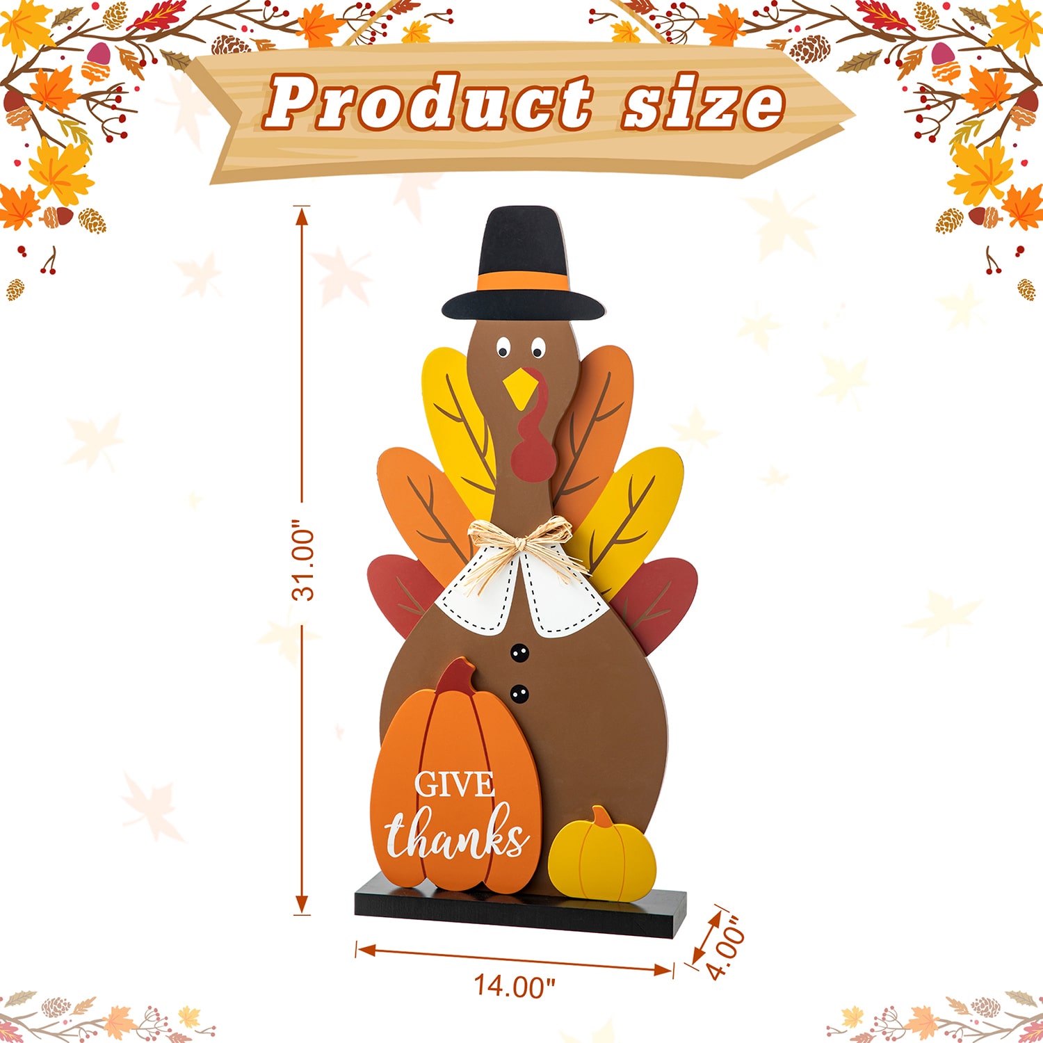 Glitzhome Harvest Wooden Turkey Thanksgiving Porch Sign