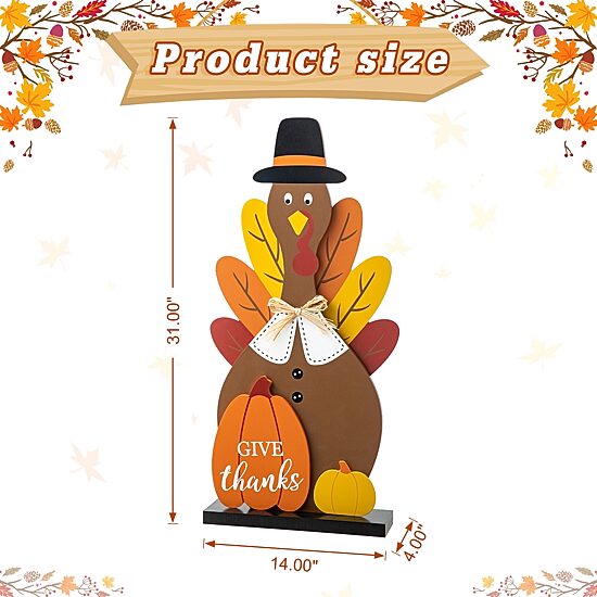 Glitzhome Harvest Wooden Turkey Porch Sign