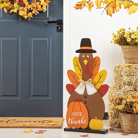 Glitzhome Harvest Wooden Turkey Porch Sign