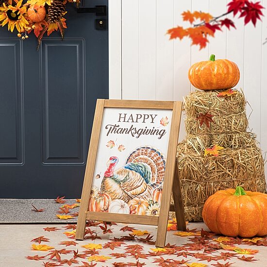 Glitzhome Harvest Wooden Turkey Easel Thanksgiving Porch Sign