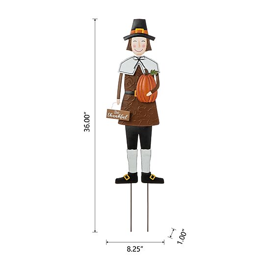 Glitzhome Metal Harvest Pilgrim Boy Thanksgiving Yard Art