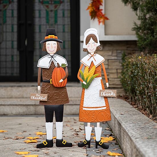 Glitzhome Set Of 2 Metal Harvest Thanksgiving Yard Art