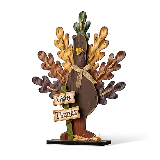 Glitzhome Burlap/Wooden Turkey Thanksgiving Tabletop Decor