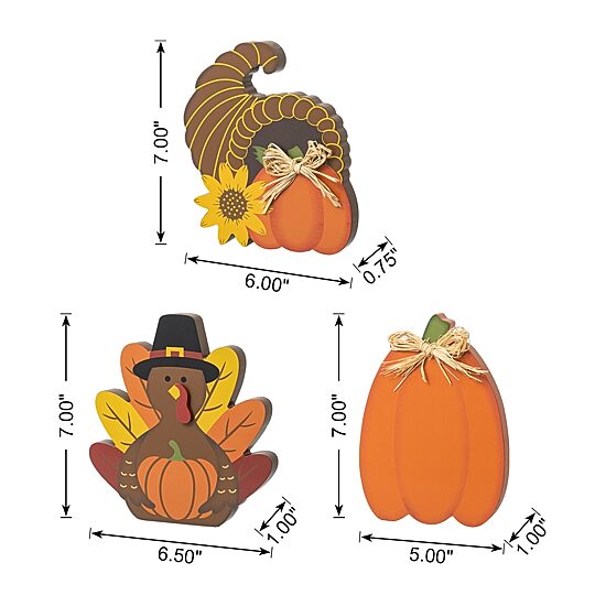 Glitzhome Harvest Wooden 3-pc. Thanksgiving Tabletop Decor