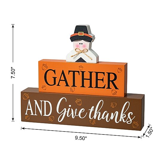 Glitzhome Harvest Wooden Pilgrim Block Sign Tabletop Decor
