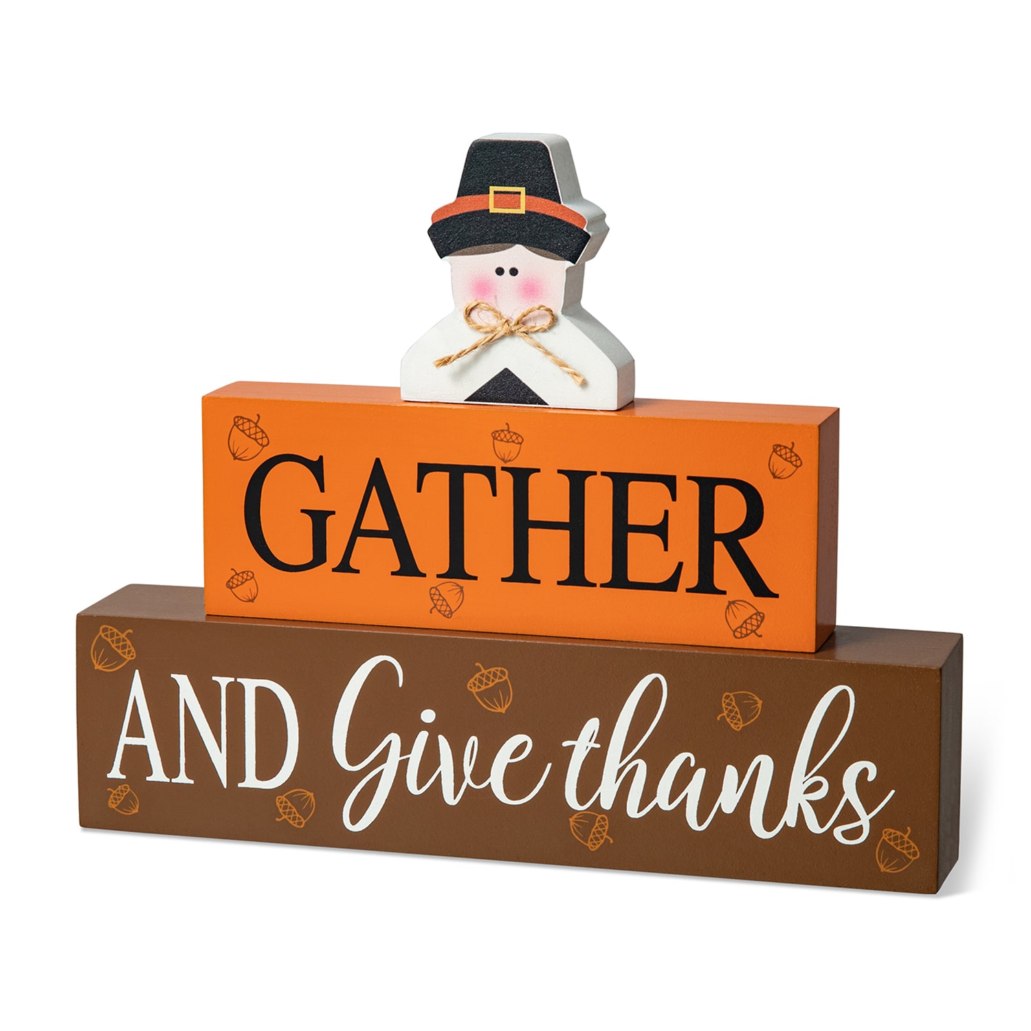 Glitzhome Harvest Wooden Pilgrim Block Sign Thanksgiving Tabletop Decor