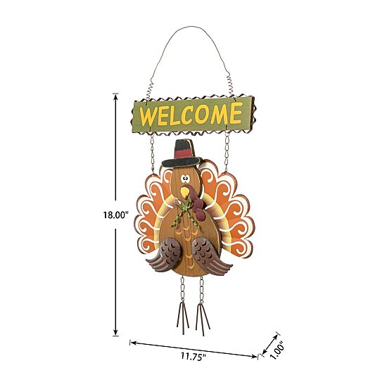 Glitzhome Iron/Wooden Turkey Welcome Decor Wall Art