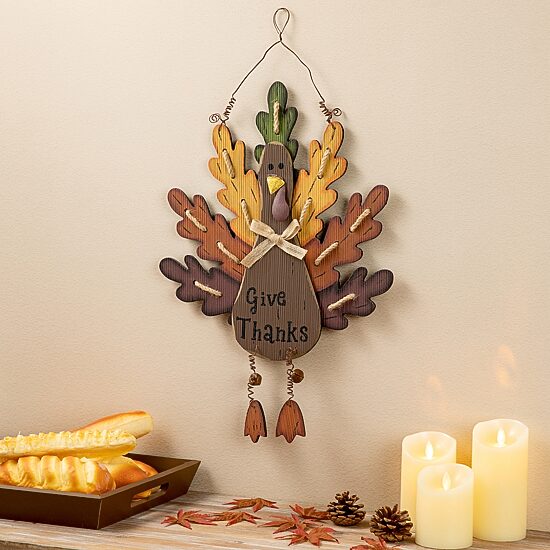 Glitzhome Burlap/Wooden Turkey Decor Wall Art