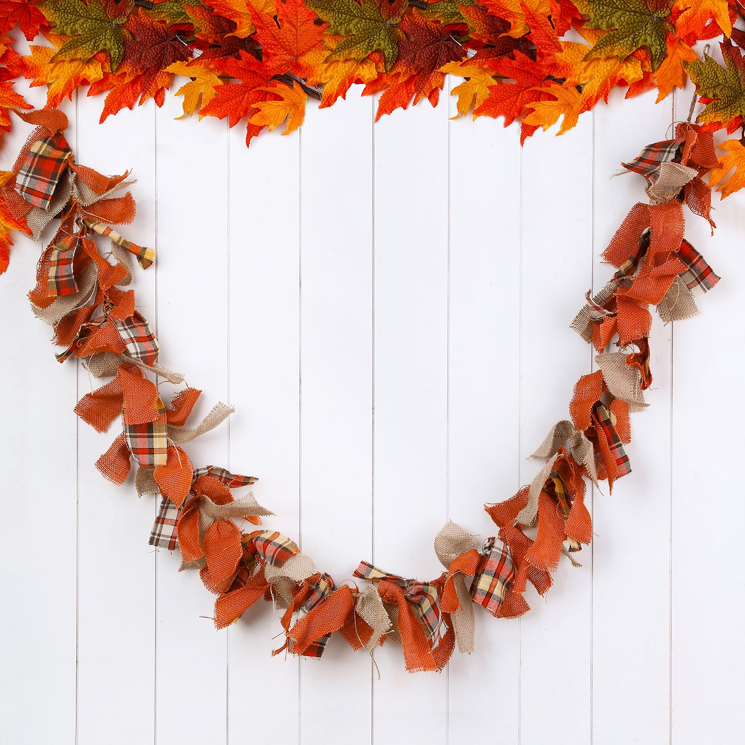 Glitzhome Fall Fabric Plaid Thanksgiving Indoor Garland