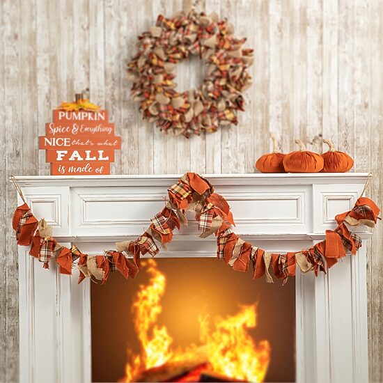 Glitzhome 6ft Fall Fabric Plaid Indoor Garland