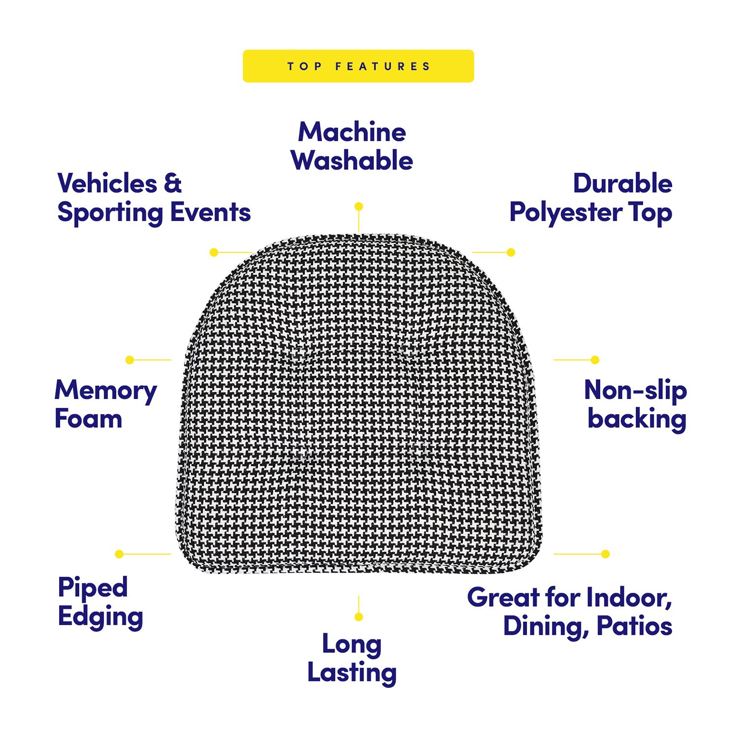 Sweet Home Collection™ Houndstooth Stitch U Shaped Memory Foam 17" x 16" Chair Cushions