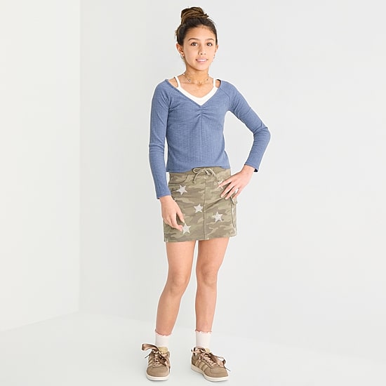 Vanilla Star Cozy Camo Big Kid Girls Denim Skirt