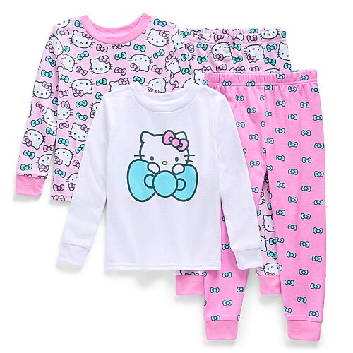 Licensed Properties Babies' Toddler Girls Hello Kitty Crew Neck Long Sleeve 4-pc. Pajama Set In Pink