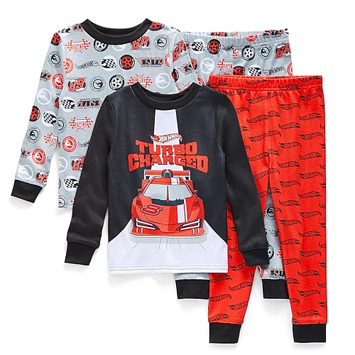 Licensed Properties Babies' Toddler Boys Hot Wheels Crew Neck Long Sleeve 4-pc. Pajama Set In Red
