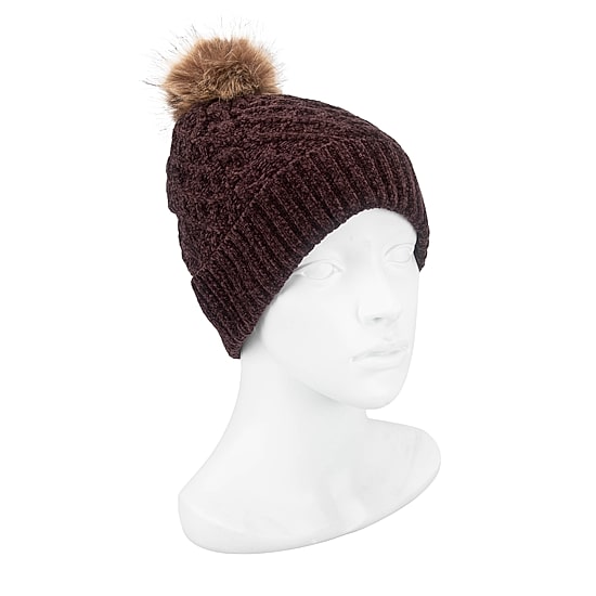 Isotoner Cable Knit Womens Pom Pom Beanie