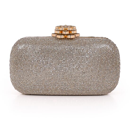 American Glamour Badgley Mischka Crystal Hard Case Flower Clasp Beaded Evening Bag
