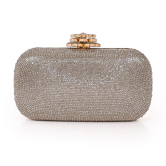 American Glamour Badgley Mischka Crystal Hard Case Flower Clasp Beaded Evening Bag