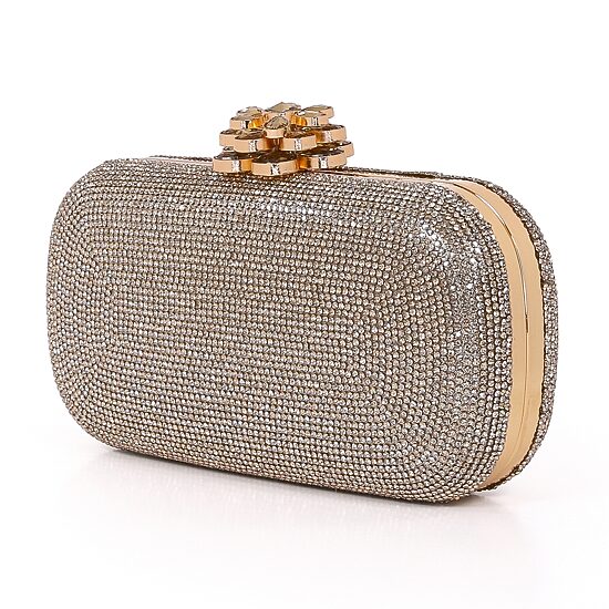 American Glamour Badgley Mischka Crystal Hard Case Flower Clasp Beaded Evening Bag