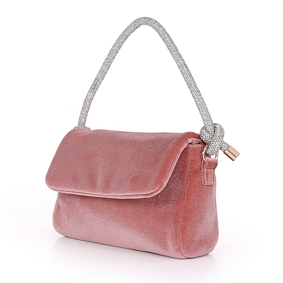 American Glamour Badgley Mischka Flap Front Crystal Handle Velvet Embellished Evening Bag