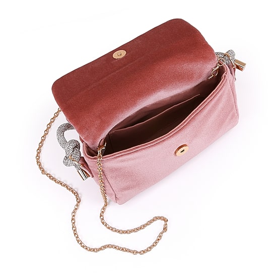 American Glamour Badgley Mischka Flap Front Crystal Handle Velvet Embellished Evening Bag