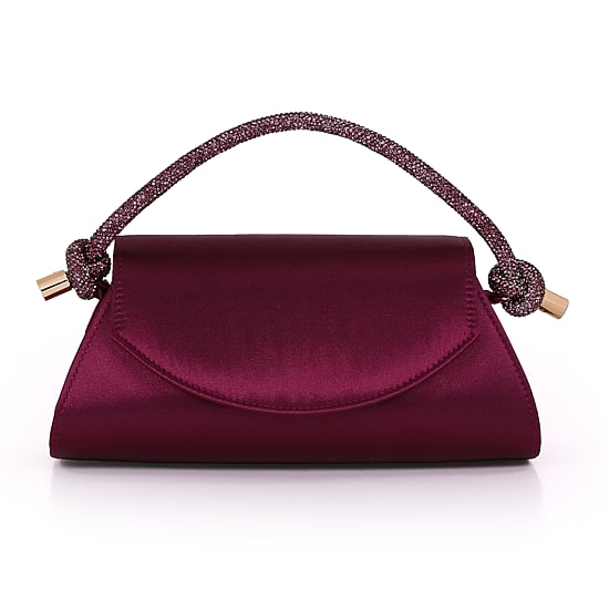 American Glamour Badgley Mischka Satin Flap Front Crystal Top Handle Embellished Evening Bag