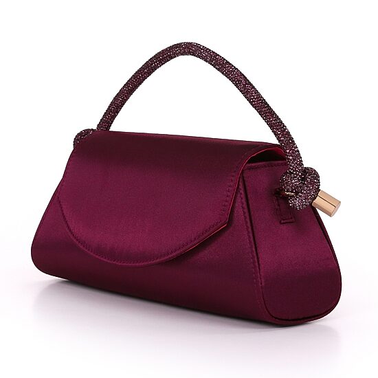 American Glamour Badgley Mischka Satin Flap Front Crystal Top Handle Embellished Evening Bag