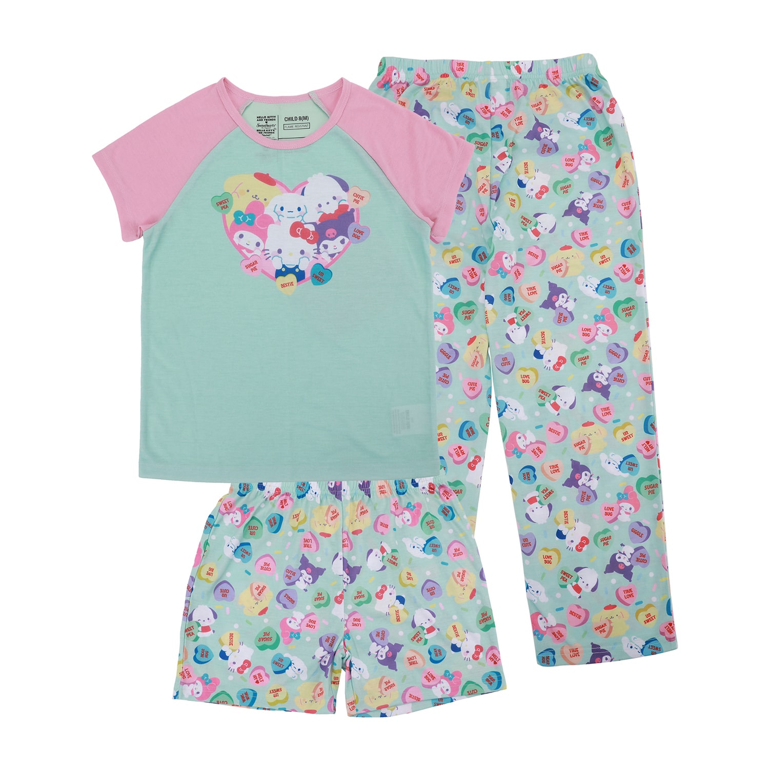 Little & Big Kid Girls Hello Kitty Crew Neck Short Sleeve 3-pc. Pajama Set