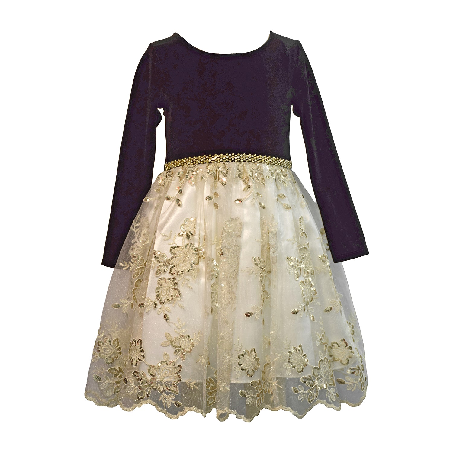 Bonnie Jean Toddler Girls Long Sleeve Velvet A-Line Dress