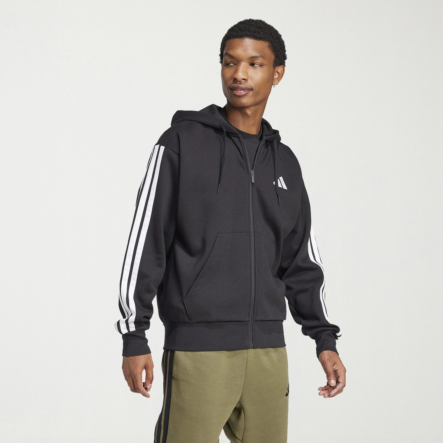 adidas 3 Stripes Mens Long Sleeve Fleece Active Big and Tall Hoodie