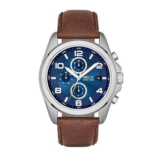 Relic By Fossil Mens Multi-Function Brown Leather Strap Watch Zr15794