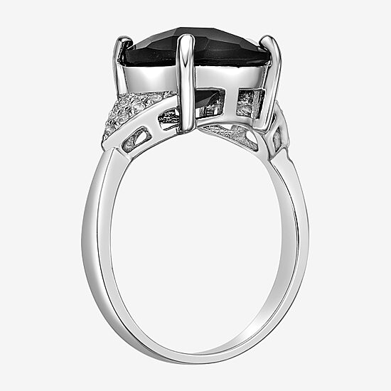 Womens Genuine Black Onyx Sterling Silver Cocktail Ring