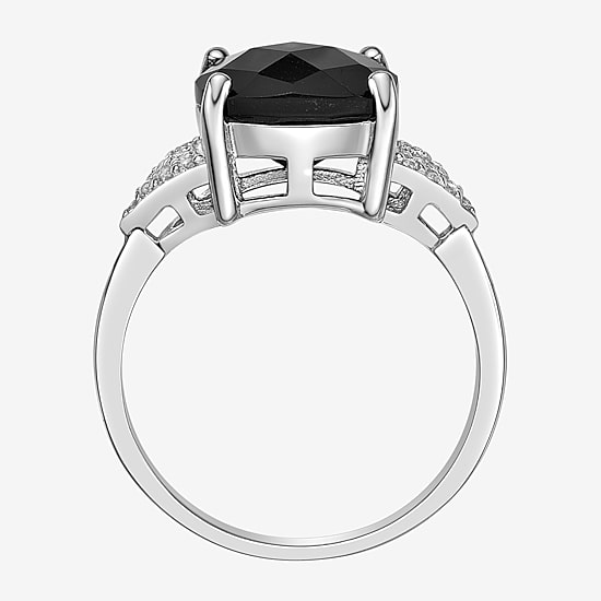 Womens Genuine Black Onyx Sterling Silver Cocktail Ring