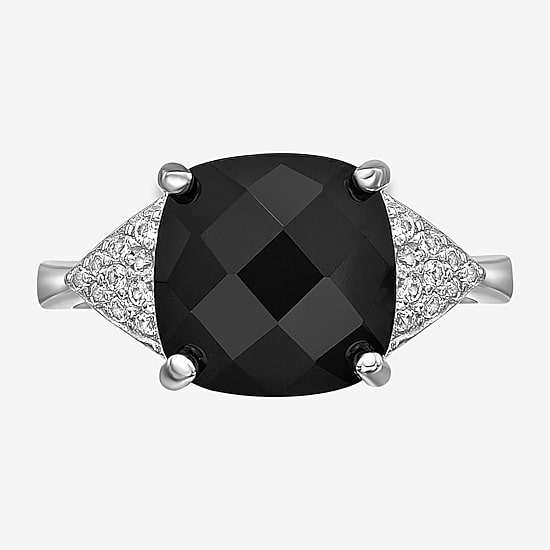Womens Genuine Black Onyx Sterling Silver Cocktail Ring