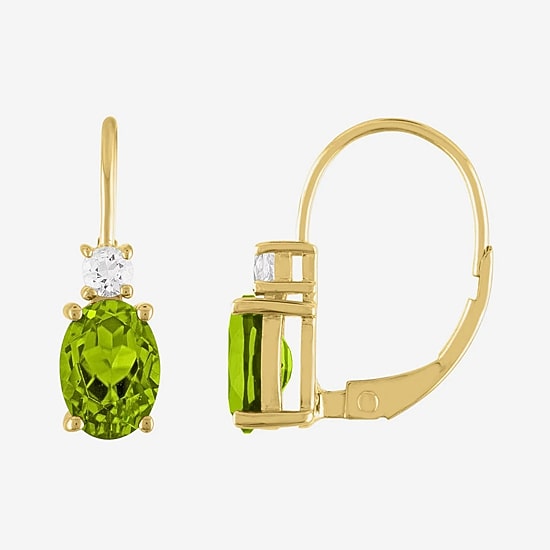 Gemstone 10K Gold Oval Drop Earrings