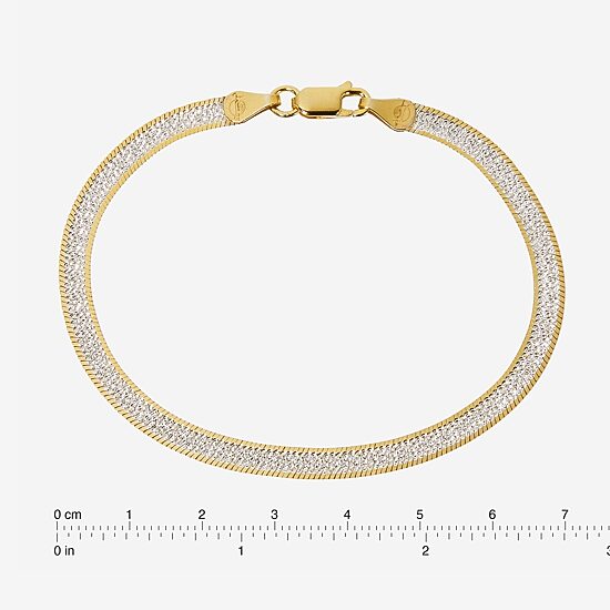 Made in Italy Womens 24K Gold Over Silver 7.5 Inch Solid Herringbone Chain Bracelet