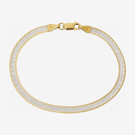 Made in Italy Womens 24K Gold Over Silver 7.5 Inch Solid Herringbone Chain Bracelet