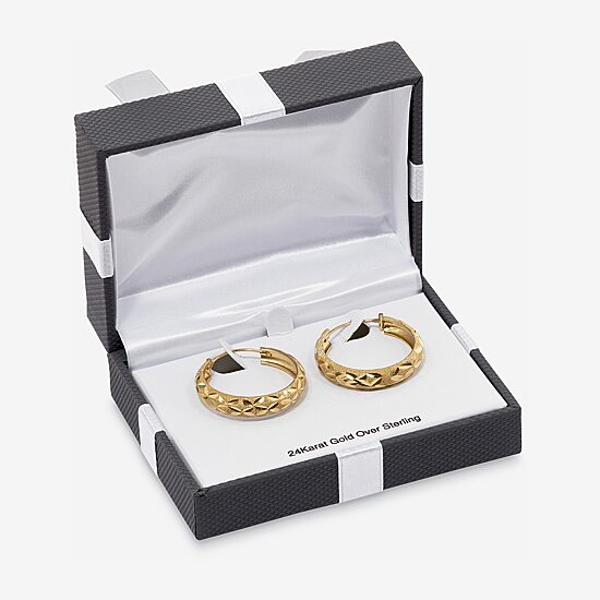 Womens 24K Gold Over Silver 38mm Round Hoop Earrings
