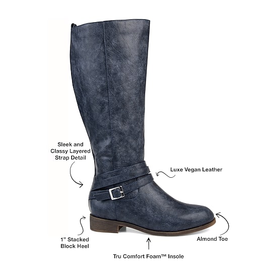 Journee Collection Womens Ivie Wide Calf Stacked Heel Zip Riding Boots
