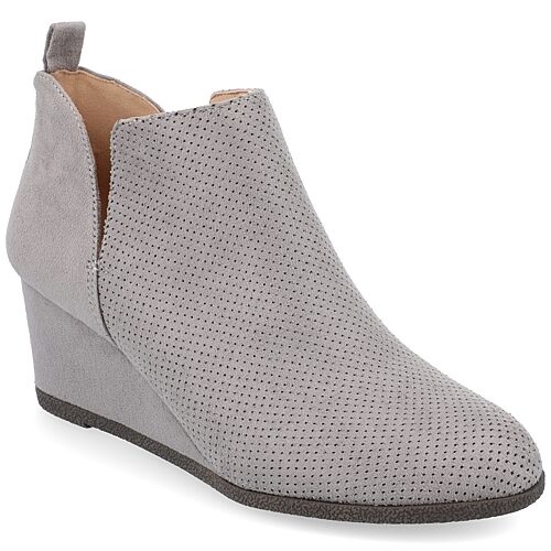 Journee Collection Women's Mylee Perforated Wedge Ankle Booties - Gray
