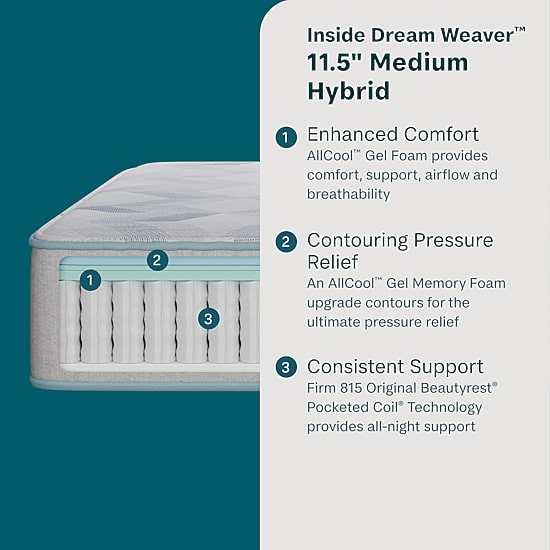 BeautySleep Dream Weaver 11.5" Medium Tight Top - Mattress + Adjustable Base