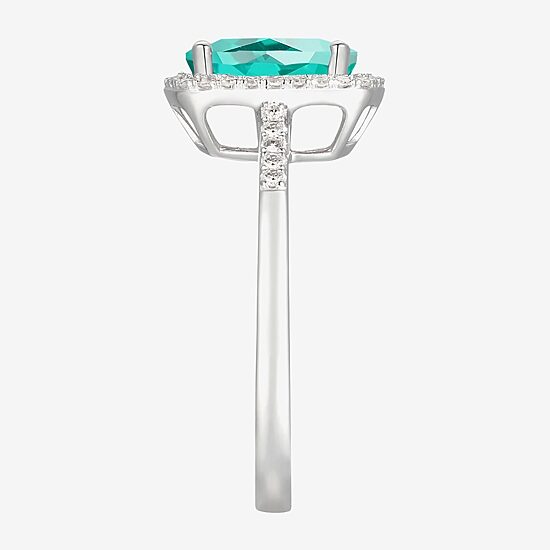 Womens Lab Created Green Yttrium Aluminum Garnet Sterling Silver Oval Halo Cocktail Ring