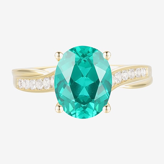 Womens Lab Created Green Yttrium Aluminum Garnet 14K Gold Over Silver Oval Side Stone Cocktail Ring