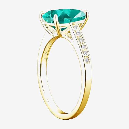 Womens Lab Created Green Yttrium Aluminum Garnet 14K Gold Over Silver Oval Side Stone Cocktail Ring